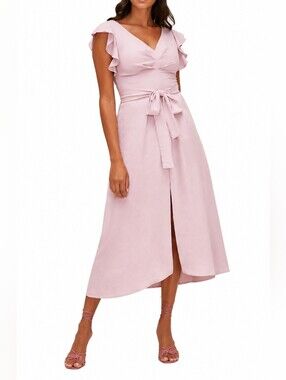 ASTR The Label Euphoria Ruffle Dress Midi Lilac Size S Wedding Guest Romantic